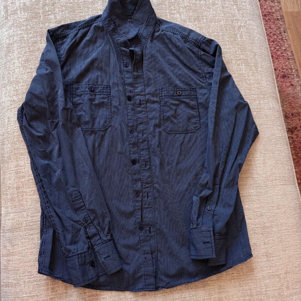 American Rag Long Sleeve Button Down Blue White Strip Shirt Men's Size M